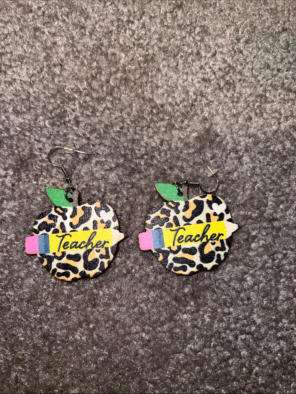 Teacher Apple Leopard Print Earrings in Yellow and Pink